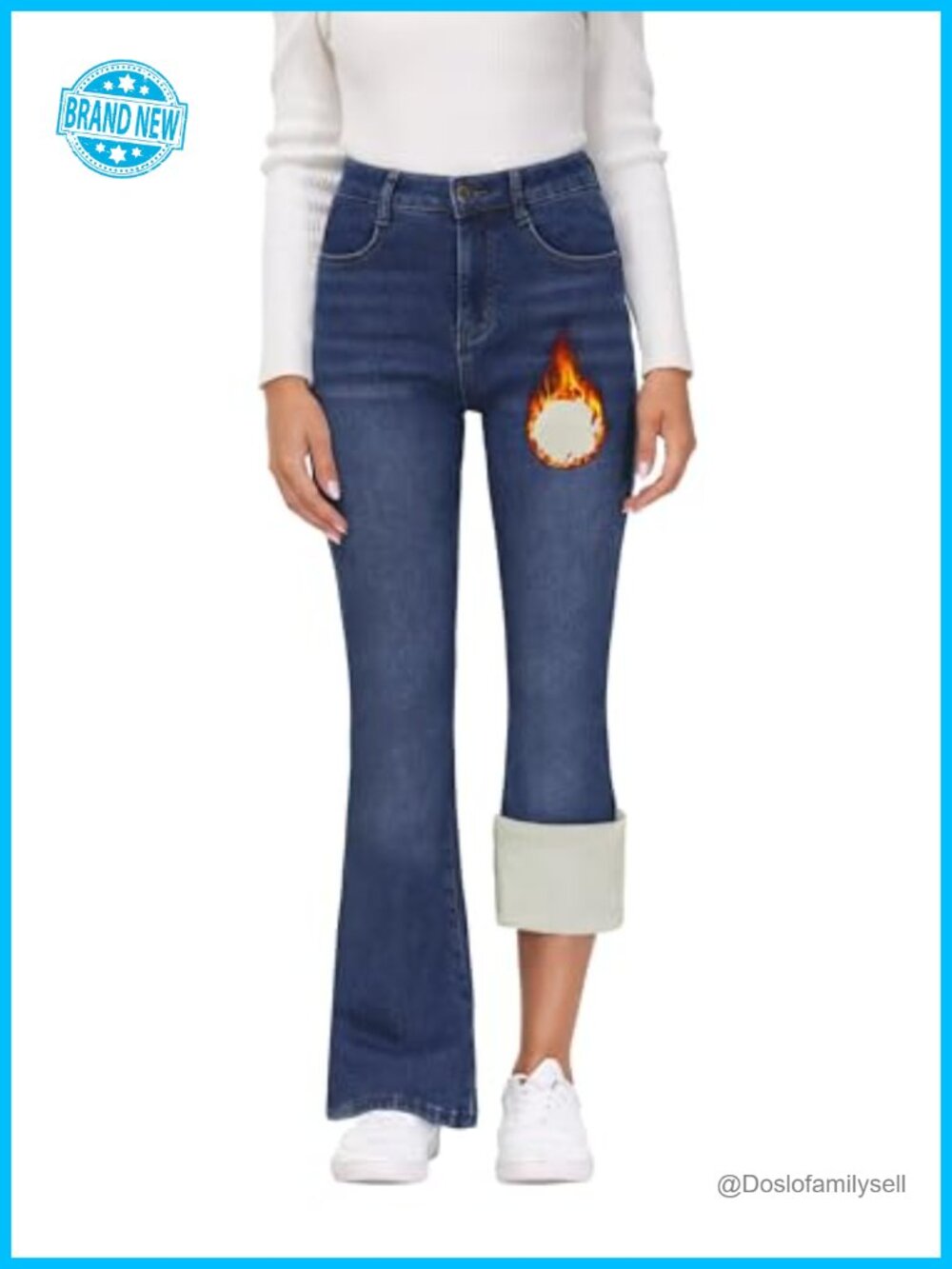 Fleece Lined Bootcut Jeans High Waisted Warm Flared Winter Pants